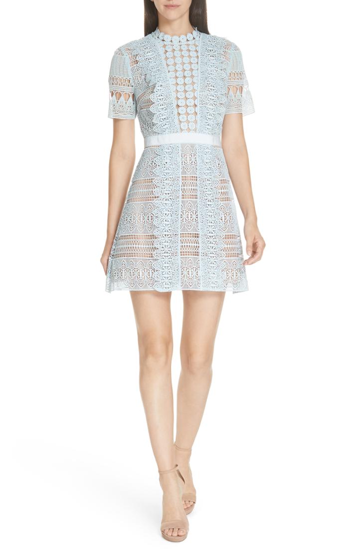 Women's Self-portrait Lace A-line Minidress - Blue