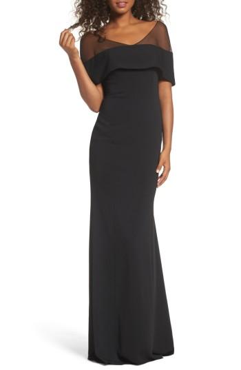 Women's Badgley Mischka Illusion Off The Shoulder Mermaid Gown - Black