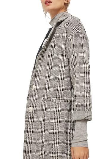 Women's Topshop Check Jersey Duster Coat Us (fits Like 14) - Grey