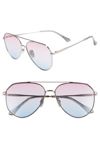 Women's Diff Dash 58mm Aviator Sunglasses - Light Gunmetal/ Red/ Blue