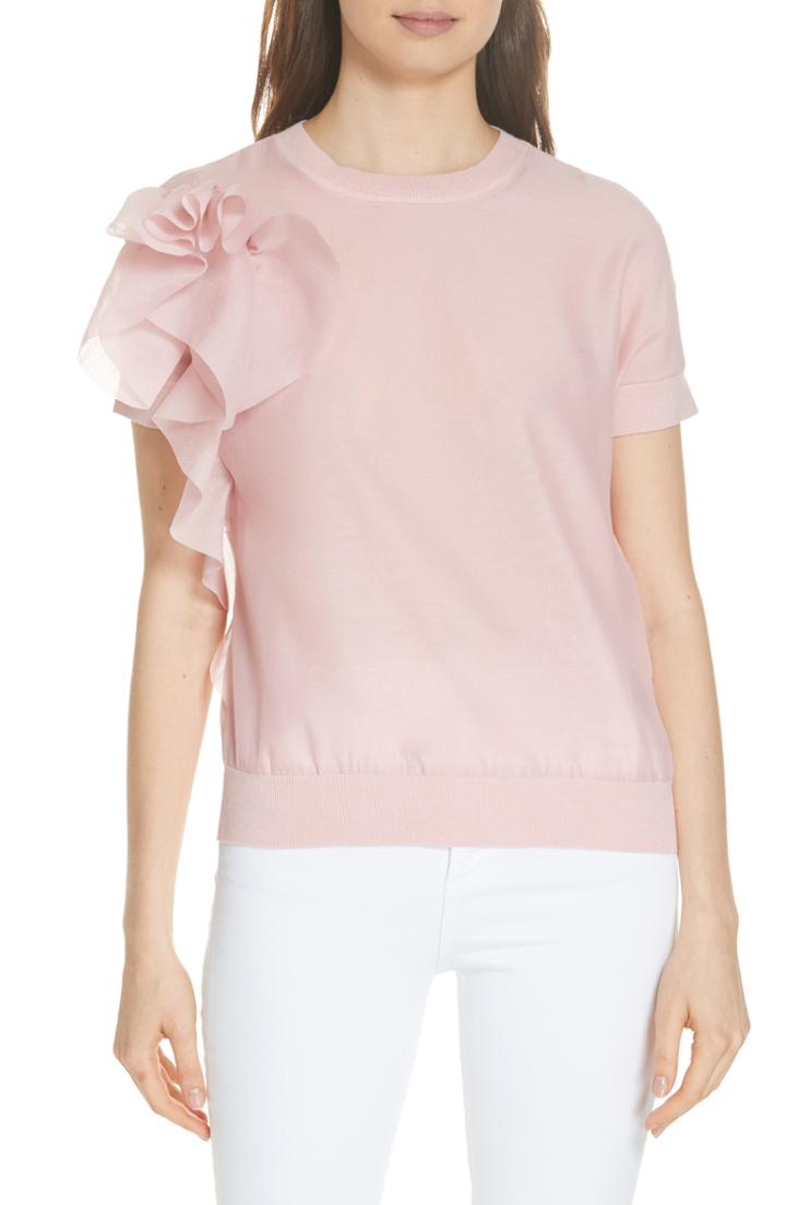 Women's Ted Baker London Anabane Asymmetrical Ruffle Silk Cotton Top