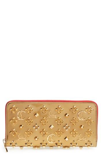 Women's Christian Louboutin Panettone Spiked Leather Wallet - Metallic