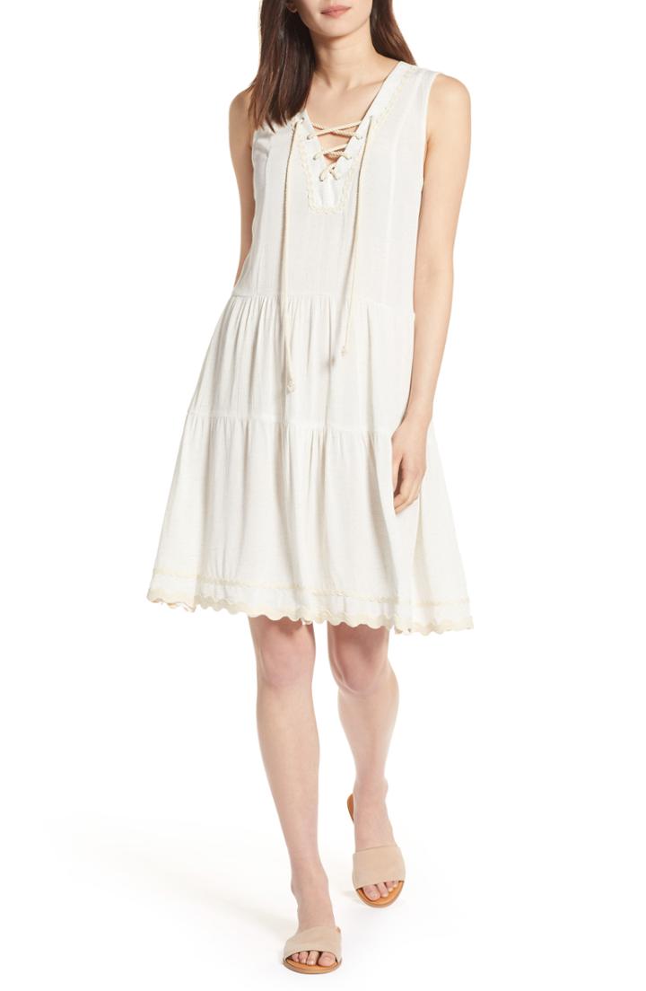 Women's Wit & Wisdom Rickrack Lace-up Gauze Dress