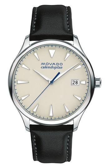 Men's Movado Heritage Calendoplan Leather Strap Watch, 40mm