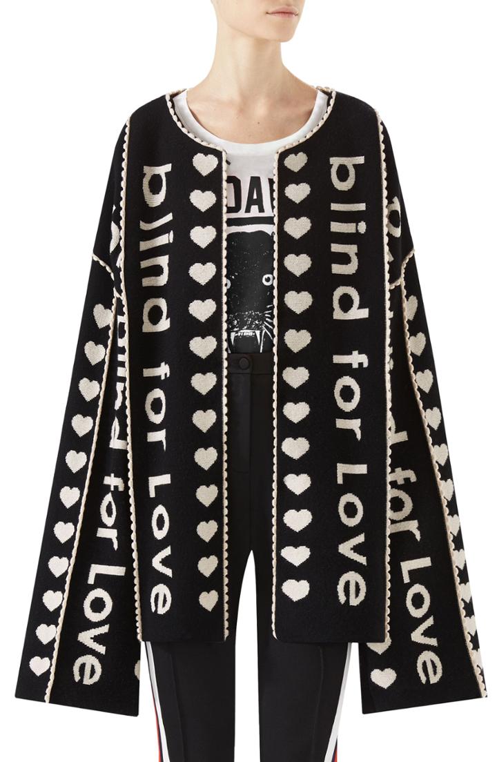 Women's Gucci Blind For Love Jacquard Sweater Coat