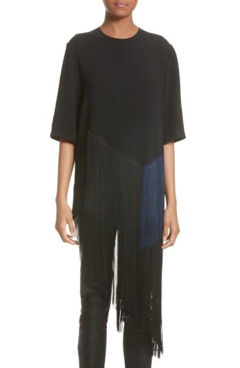 Women's Stella Mccartney Stretch Cady Fringe Top Us / 36 It - Black