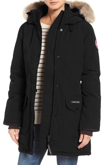 Women's Canada Goose Trillium Fusion Fit Hooded Parka With Genuine Coyote Fur Trim (10-12) - Black