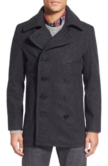 Men's Schott Nyc Slim Fit Wool Blend Peacoat, Size - Grey