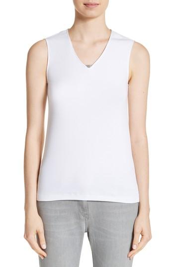 Women's Fabiana Filippi Beaded Ribbed Cotton Blend Jersey Tank Us / 38 It - White