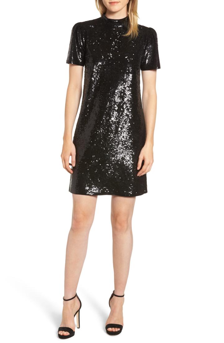 Women's Michael Michael Kors Mock Neck Sequin Minidress - Black