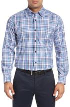 Men's David Donahue Regular Fit Check Sport Shirt, Size - Blue/green