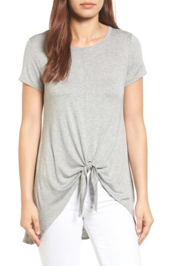 Women's Bobeau Tie Front High/low Tee - Grey