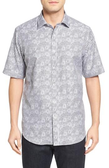 Men's Bugatchi Classic Fit Floral Stripe Sport Shirt - Black