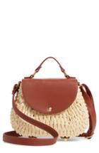 La Double 7 Faux Leather Trim Straw Saddle Bag - Beige