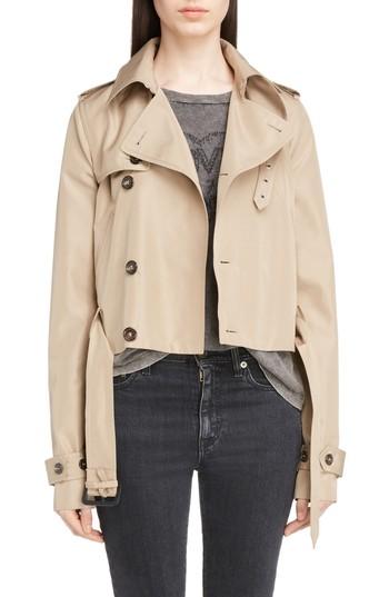 Women's Saint Laurent Cotton Gabardine Crop Trench Jacket Us / 36 Fr - Beige