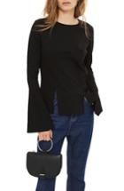 Women's Topshop Stab Stitch Flute Sleeve Top Us (fits Like 0) - Black