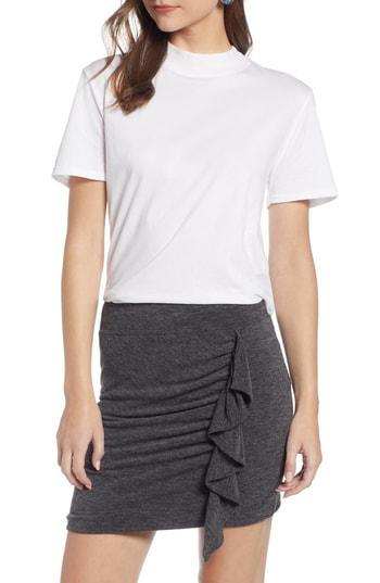 Women's Something Navy Mock Neck Cotton Tee - White