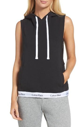 Women's Calvin Klein Sleeveless Lounge Hoodie - Black