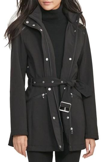 Women's Lauren Ralph Lauren Belted Hooded Soft Shell Jacket - Black