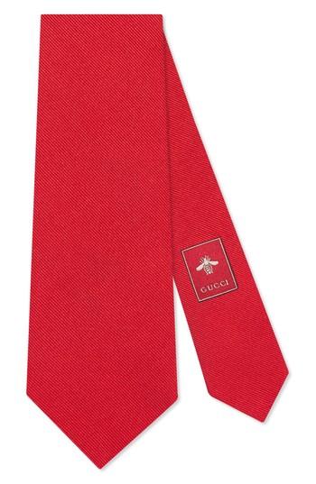 Men's Gucci Tiger Embroidered Silk Tie, Size - Black