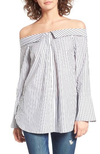 Women's Lush Stripe Off The Shoulder Top - Ivory