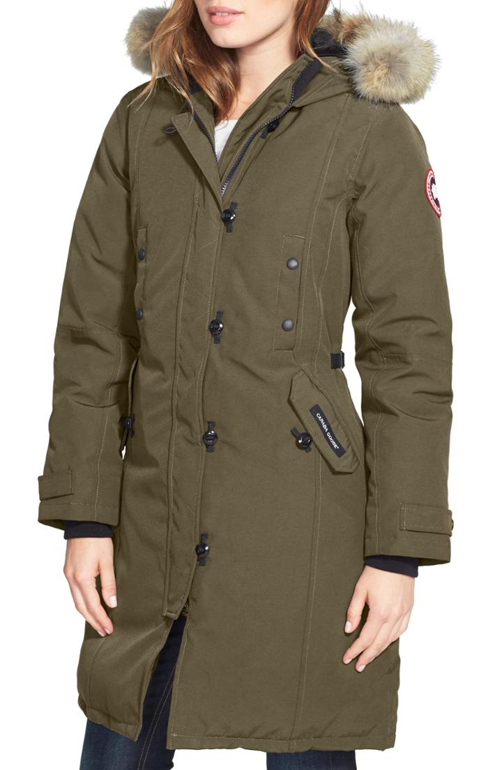 Women's Canada Goose Kensington Slim Fit Down Parka With Genuine Coyote Fur Trim, Size (000-00) - Green