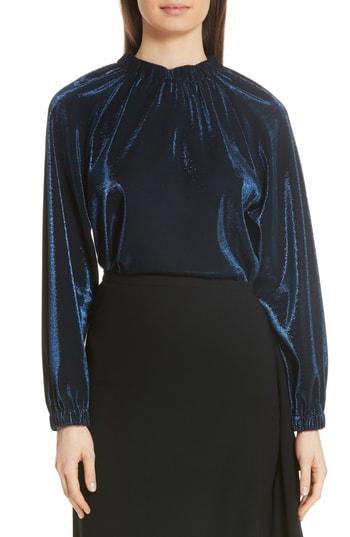 Women's Tibi Shirred Metallic Blouse - Blue