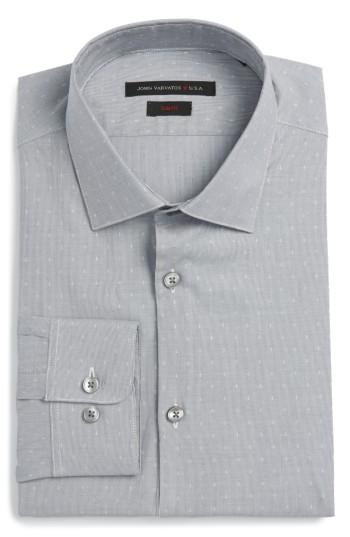 Men's John Varvatos Star Usa Slim Fit Stretch Stripe Dress Shirt R - Grey