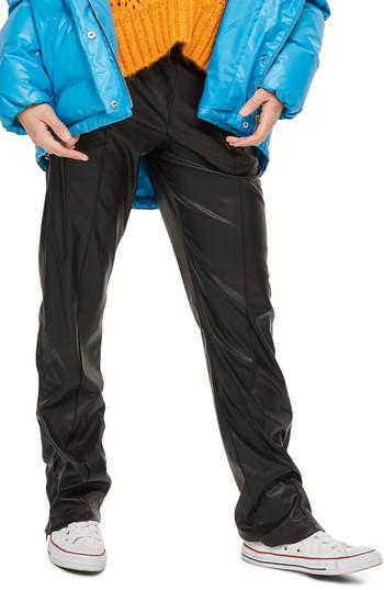 Women's Topshop Faux Leather Track Pants Us (fits Like 0) - Black