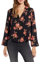 Women's Bp. Notched Collar Floral Print Shirt, Size - Black