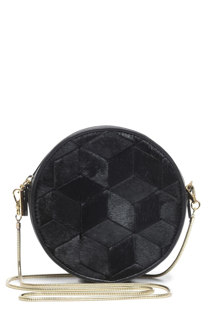 Welden Mini Meridian Genuine Calf Hair & Leather Crossbody Bag - Black