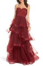 Women's La Femme Strapless Layered Tulle Gown - Burgundy