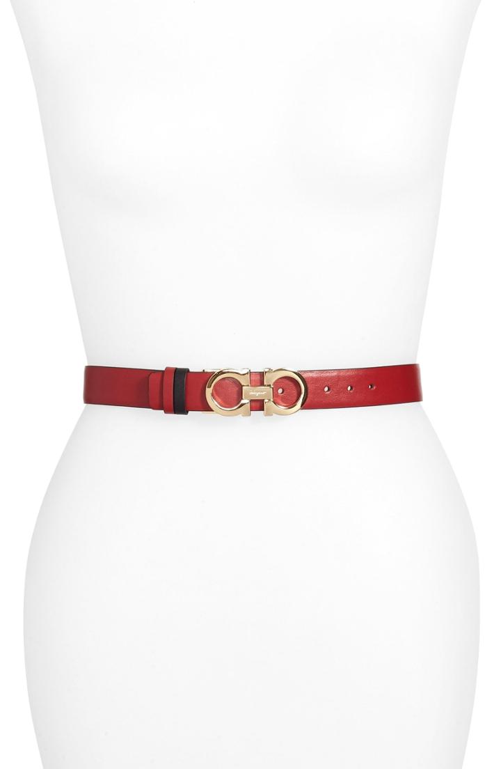 Women's Salvatore Ferragamo Ceylon Reversible Leather Belt - Rosso/nero