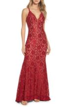 Women's Xscape Plunging Beaded Lace Mermaid Gown - Red