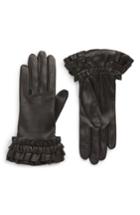Women's Agnelle Frill Cuff Lambskin Leather Gloves .5 - Black