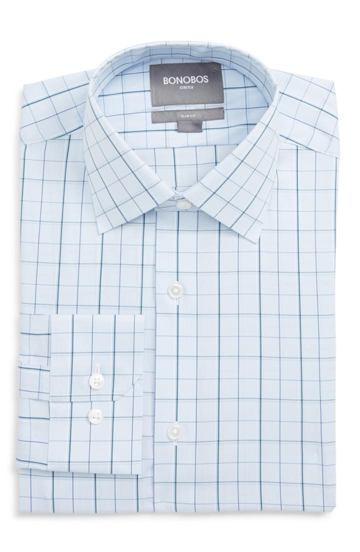 Men's Bonobos Jetsetter Slim Fit Stretch Check Dress Shirt - Blue