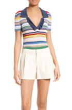 Women's Alice + Olivia Martha Stripe Ruffle Placket Polo