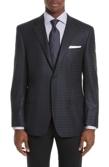 Men's Canali Siena Classic Fit Plaid Silk & Wool Sport Coat R Eu - Blue