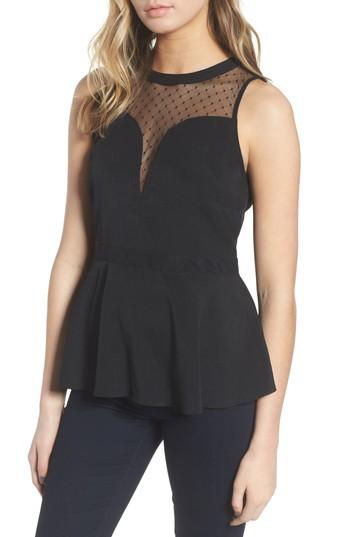 Women's Chelsea28 Dot Illusion Peplum Top, Size - Black