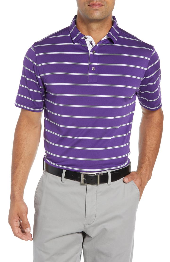 Men's Bobby Jones Ferry Stripe Classic Fit Golf Polo, Size - Purple