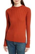 Women's Theory Wide Ribbed Mock Neck Wool Sweater, Size - Orange