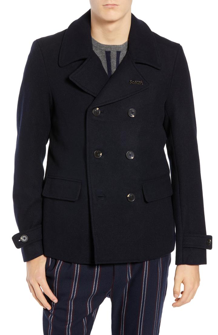 Men's Scotch & Soda Wool Blend Peacoat - Black