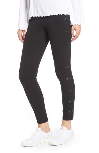 Women's Yummie Compact Cotton Grommet Ankle Leggings - Black