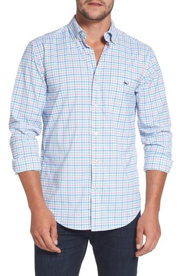 Men's Vineyard Vines Tucker Orchid Check Performance Sport Shirt, Size - Green