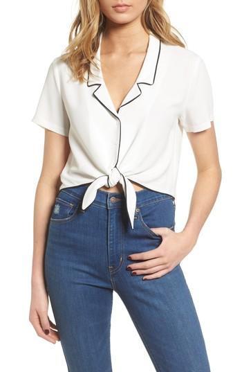 Women's Tie Front Button-up Shirt - White