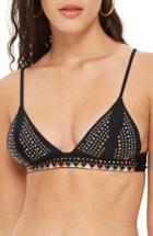 Women's Topshop Super Studded Triangle Bikini Top Us (fits Like 0) - Black