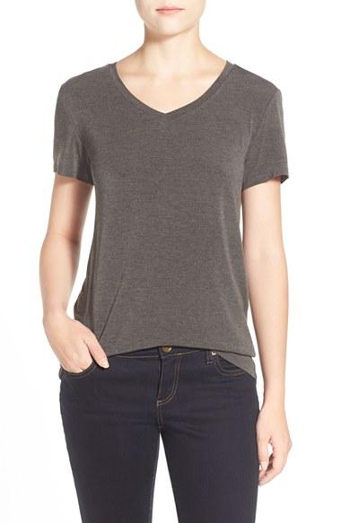 Petite Women's Halogen Modal Jersey V-neck Tee P - Grey