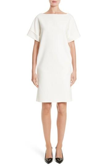Women's Oscar De La Renta Double Face Stretch Cotton Back Tie Dress - Ivory