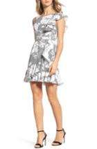 Women's Charles Henry Floral Asymmetrical Ruffle Dress - Black