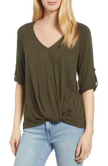 Women's Gibson Tab Sleeve Knot Waist Top - Green